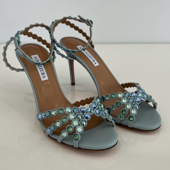 AQUAZZUA BLUE TONE CRYSTAL SANDALS 85MM SIZE IT 38 / US 8 NIB! - Picture 8 of 17